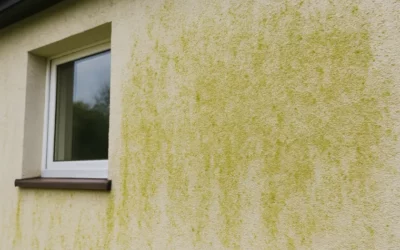 Uszkodzenia tynku cienkowarstwowego na elewacji budynku