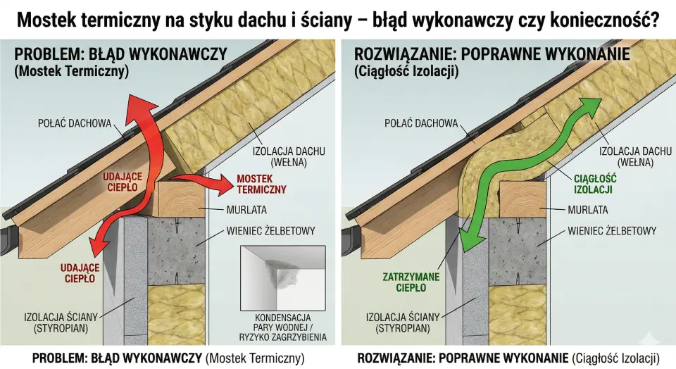 mostek termiczny na styku dachu i ściany